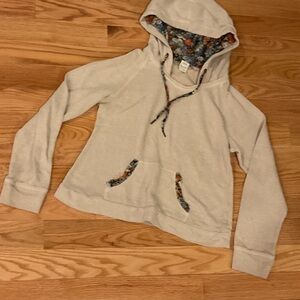 American Rag Women's Cream Hoodie Floral Lining in hood Pockets thermal thumbhol